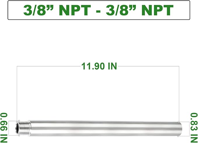 TAISHER 2PCS Stainless Steel Pipe Fittings, 3/8" NPT Male x 3/8" NPT Female Threaded, 12" Length Nipple Cast Pipe