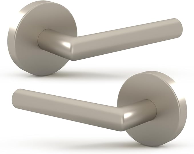 Mega Handles Ronn Dummy Lever Door Handle Set for Closet or French Doors, Single Side, Non-Turning Reversible Door Levers, Fits All Standard Door Sizes, Screws Included - Satin Nickel (2 Pack)
