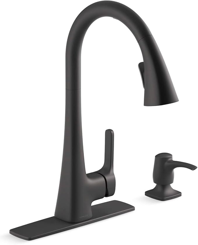 KOHLER R26281-SD-BL Maxton Touchless Pull-Down Kitchen Faucet with soap/Lotion Dispenser, Matte Black