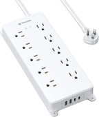 TROND Surge Protector Power Strip, 4000J, ETL Listed, 10 Widely Spaced Outlets, 2 USB C and 2 USB A Ports, Flat Plug 5ft Extension Cord, Wall Mountable, Under Desk Power Strip for Home Office, White