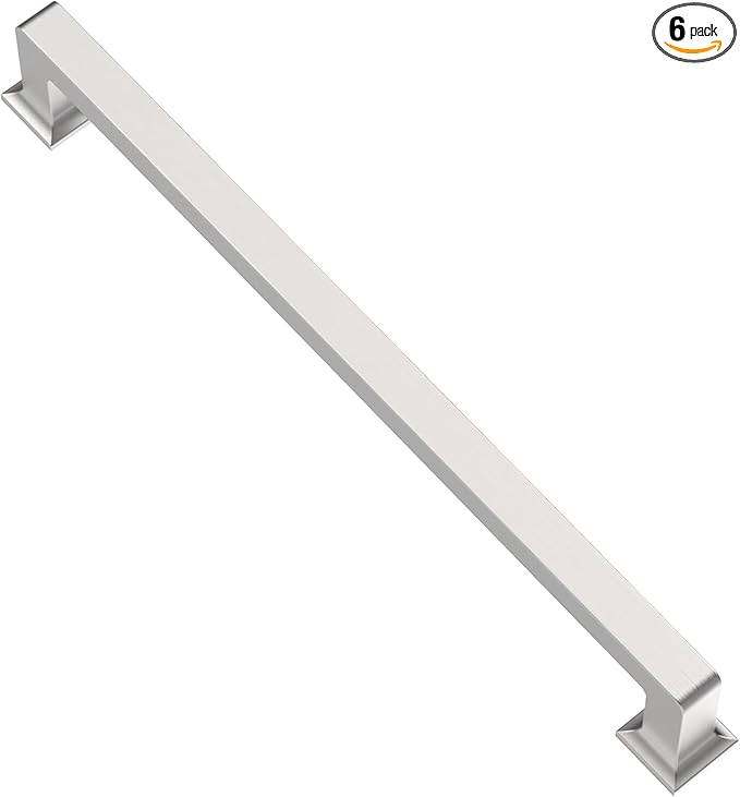 Alzassbg 6 Pack Brushed Satin Nickel Cabinet Pulls, 10 Inch(256mm) Hole Centers Cabinet Handles Square Kitchen Hardware for Cabinets AL3046SN