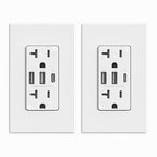 ELEGRP USB Outlets Receptacles, 3-Port Wall Outlet, 30W 6.0A Electrical Outlet, 15 Amp Tamper-Resistant Outlet with Type C Ports, UL Listed, Wall Plate Included, 2 Pack, Matte White