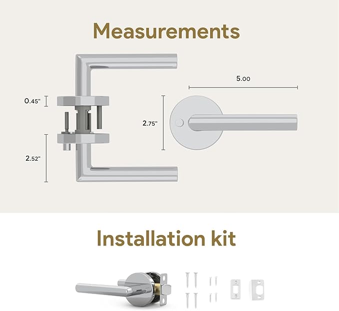 Mega Handles Ronn Privacy Door Handle - 2 Pack Reversible Chrome Door Handles, Heavy Duty Bed & Bath Door Handles with Privacy Door Lock, Fits All Standard Doors - Polished Chrome