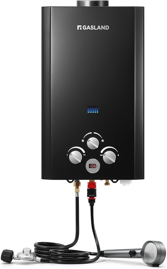 GASLAND 2.64GPM Propane Tankless Water Heater Outdoor 10L - Portable Camping Hot Water Heater, Overheating Protection, Easy to Install - Use for RV, Cabin, Barn, Camping, Boat (Black)