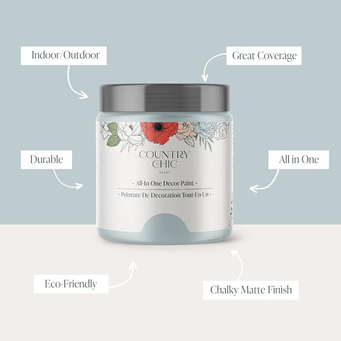 Country Chic All-in-One Chalk Paint for Furniture, Cabinets, Home Decor, Eco-Friendly, Matte Finish, Built-In Primer & Top Coat for Wood, Metal - Belle of the Ball (Light Blue) - Quart 32 oz (950 ml)