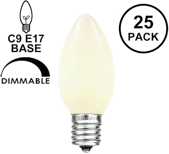Novelty Lights 500 Case C9 Ceramic Outdoor Christmas Replacement Bulbs, White, E17/C9 Intermediate Base, 7 Watt