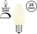 Novelty Lights 25 Pack C9 Ceramic Outdoor Christmas Replacement Bulbs, White, E17/C9 Intermediate Base, 7 Watt