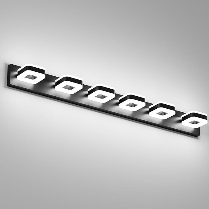 Tipace LED Modern Bathroom Vanity Light Fixtures (6-Light, 47.2-Inch),Acrylic Black Bathroom Wall Lighting Fixtures Over Mirror (Cool White 5500K) with Rotatable Vanity Lights Heads