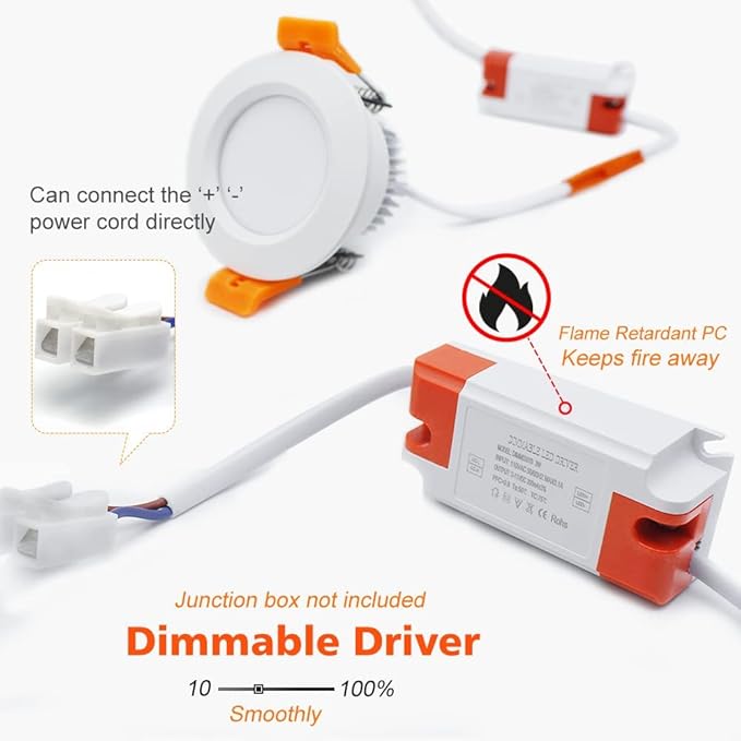 2 Inch LED Downlight, Recessed Lighting Dimmable Ceiling Light, 3W, 4000K Natural White, CRI80 with LED Driver(35W Halogen Equivalent), 8 Pack