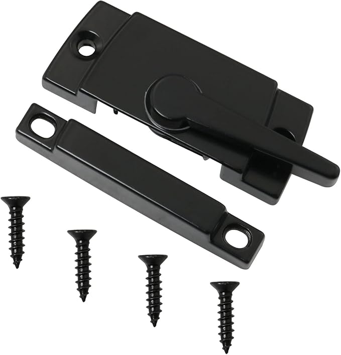Sliding Sash Lock DGBRSM Black Sliding Window Sash Locks with Mounting Screws for Double Hung Window Latch Lock Security Vinyl Window Sash Lock and Keeper Replacement