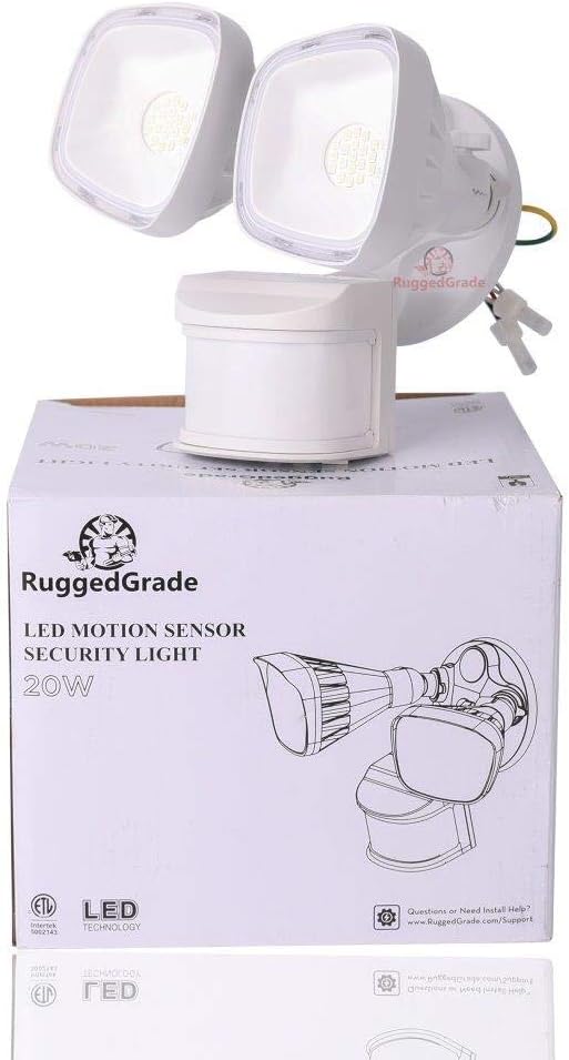RuggedGrade 20W Turin II TT Series LED Security Light - Motion Sensor Flood Light - 2,400 Lumens - 240° Sensor - Color Selectable 3000K/4000K/5000K - White Housing - Outdoor Light - DLC 5.1 Premium