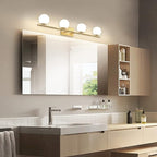 New Bathroom Vanity Light Fixtures Brushed Brass Milk White Globe Glass Shade 4 Lights Modern Wall Bar Sconce Over Mirror