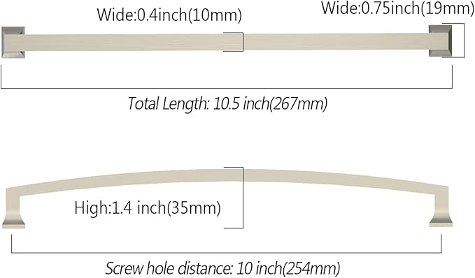 Asidrama 10 Pack 10 Inch(254mm) Brushed Satin Nickel Kitchen Cabinet Handles, Cabinet Pulls Kitchen Cabinet Hardware for Cupboard Drawer Pulls