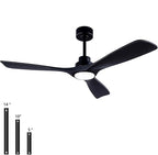 52" Wood Ceiling Fan with Lights Remote Control,Quiet DC Motor 3 Blade Ceiling Fans for Patio Living Room, Bedroom, Office,Indoor Outdoor(Black)
