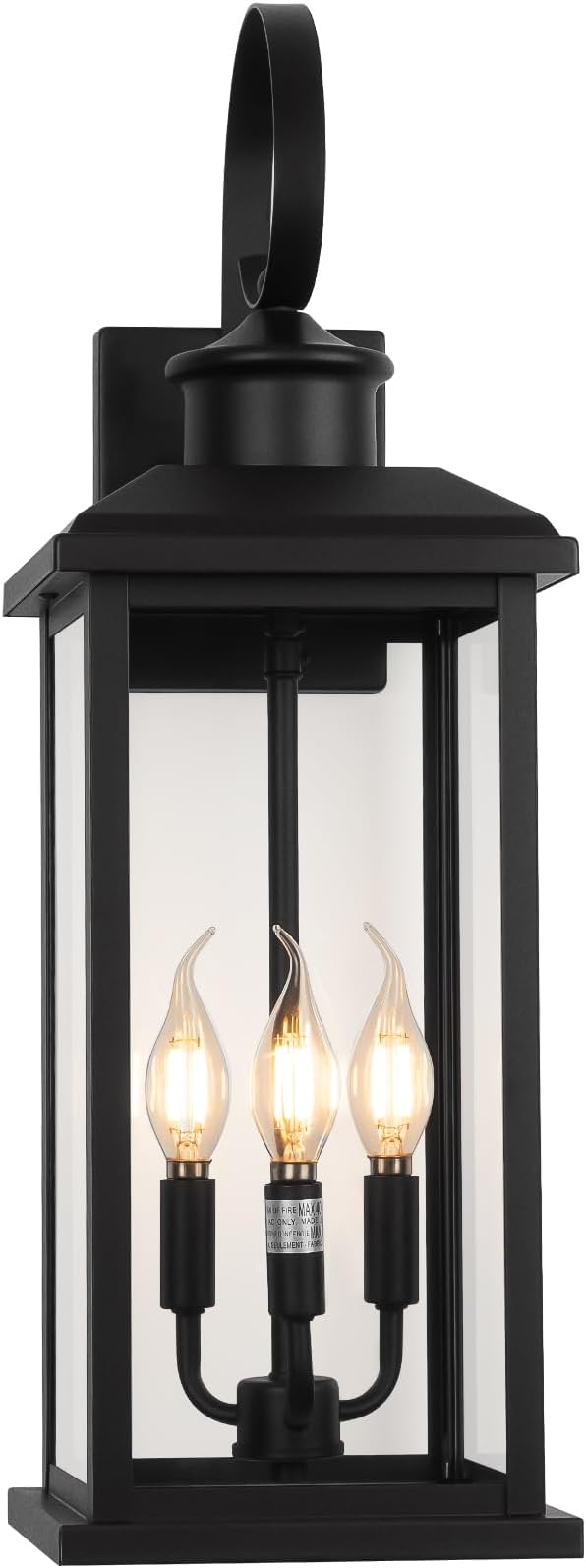 Large Outdoor Wall Light Fixture: 24in Black 3-Light Modern Porch Lantern, Waterproof Exterior Lighting Sconce Wall Mount, Outside Lamp for House Garage E12 Base