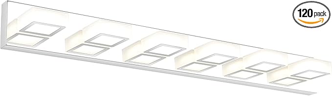 Ralbay LED Modern Chrome Vanity Lights 6 Lights Stainless Steel Acrylic Modern LED Bathroom Vanity Lights Over Mirror (4500K Neutral White Light)