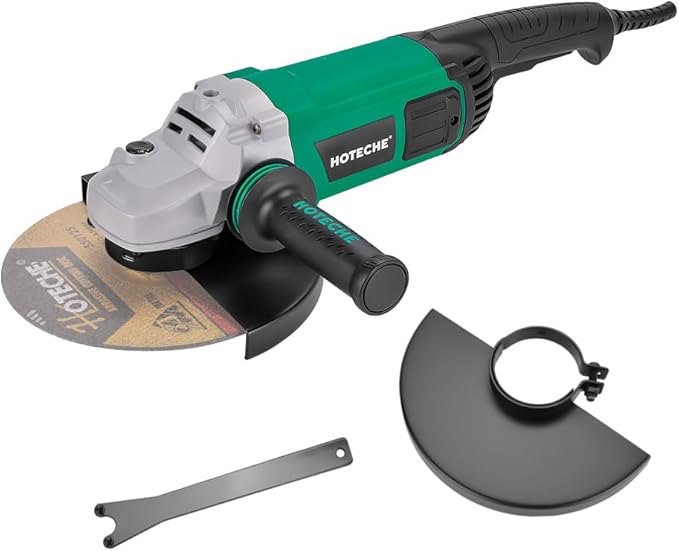 Hoteche 9-Inch Angle Grinder 4-HP Grinding and Cutting Tool Fits 7/8" Hole Size Wheels with Rotatable Handle and Lock-On Switch