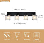 4-Lights Bathroom Vanity Lighting Over Mirror, Black Bathroom Wall Light Fixtures with Frosted Rectangular Glass Shade for Bath Living Room, E26 Bulb Base