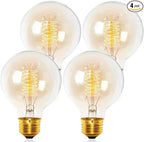 Jslinter Incandescent Light Bulbs 60 Watt Dimmable Bulbs 4 Pack, 2200K G80 Soft Light Bulbs Warm Light, 110v E26 Eecorative Light Bulb, Vintage 230LM Edison Bulb for Bedrooms, Living Rooms