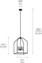 Kichler Madden 25.5" 4 Light Pendant in Black, Soft Modern Fixture, for an Entryway, Breakfast Nook, Laundry Room, (25.5" x 16"), 52722BK