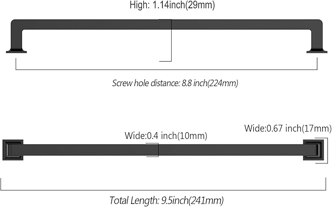 FILTA 8.8 Inch(224mm) Hole Centers Matte Black Cabinet Pulls(Set of 10),Black Handles for Cabinets Zinc Alloy Kitchen Cabinet Pulls Cabinet Hardware for Cabinets Cupboard Drawer