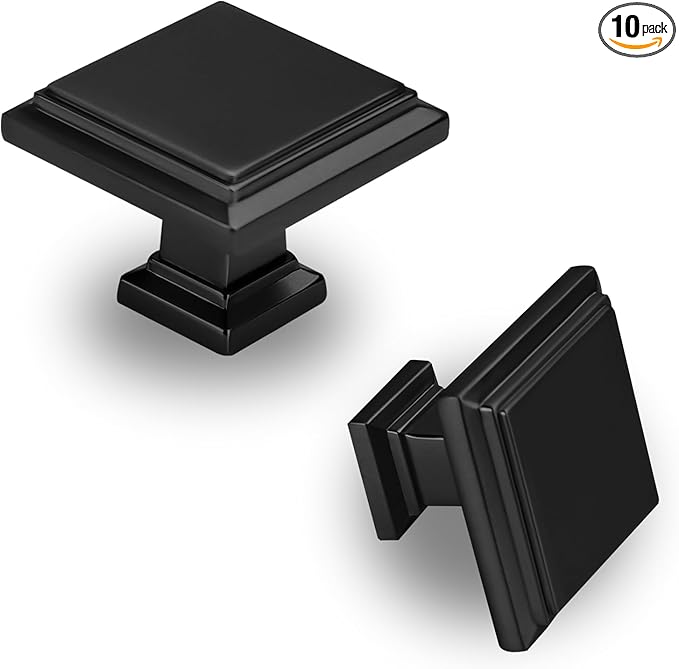 10 Pack Matte Black Cabinet Knobs Drawer Knobs Modern Cabinet Pulls Kitchen Cabinet Handles Kitchen Cabinet Hardware Timeless Drawer Pulls for Dresser Cupboard Wardrobe, M-Black(1x10)