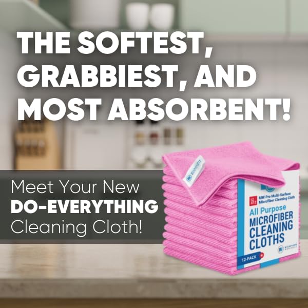 Microfiber Wholesale 12" x 12" MW Pro Multi-Surface Cleaning Cloths Pink - 12 Pack | Premium Microfiber Towels for Cleaning Glass, Kitchens, Bathrooms, Automotive, Supplies & Products