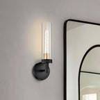 Black Wall Sconces Set of Two,Knurled Texture Modern Wall Sconce,Tube Clear Glass Matte Black Vanity Light,Industrial Bathroom Sconces Wall Lighting,Wall Lights for Bedroom,Living Room,Hallway