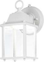 LIT-PaTH Small Outdoor LED Wall Lantern with Dusk to Dawn Photocell, 5000K Daylight White, 9.5W, 800 Lumen, Aluminum Housing Plus Glass, Outdoor Rated, 1-Pack, White
