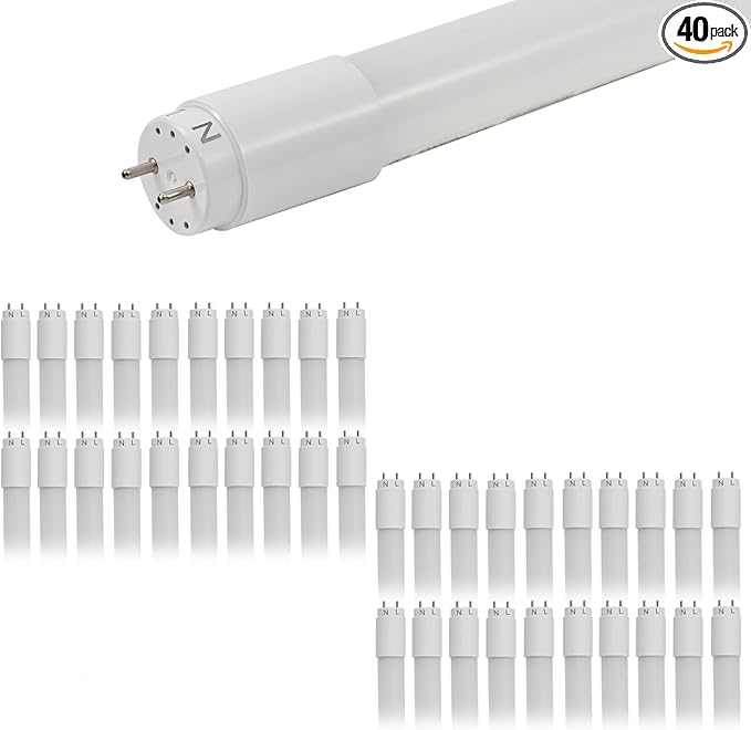 40 Pack 4FT LED T8 Type A+B Tube Lights, 24W, 5000K, Single or Double End Powered, Plug and Play or Ballast Bypass, 4 Foot T10 T12 Fluorescent Bulbs Replacement, Milky Cover