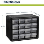 Akro-Mils 16-Drawer Plastic Drawer Storage Cabinet for Garage Organization, Beads, Makeup Organizer, Building Bricks Storage, Teacher Toolbox, 10-1/2-Inch W x 6-1/2-Inch D x 8-1/2-Inch H, 10116 White