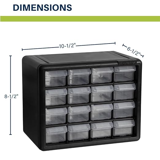 Akro-Mils 16-Drawer Plastic Drawer Storage Cabinet for Garage Organization, Beads, Makeup Organizer, Building Bricks Storage, Teacher Toolbox, 10-1/2-Inch W x 6-1/2-Inch D x 8-1/2-Inch H, 10116 White