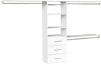 ClosetMaid SuiteSymphony Modern Hanging Closet Kit Includes (1) Tower, (3) Closet Rods, (4) Shelves, (3) Top Shelves w/Brackets, and (3) Drawer, White