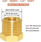Hooshing 6PCS Brass Reducing Hex Bushing 3/8" NPT Male x 1/4" NPT Female Thread Reducer Pipe Fitting Adapter