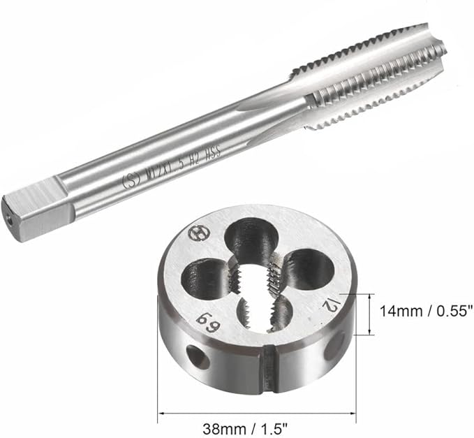 12mm x 1.5 HSS Metric Tap and Die Set Right Hand Thread,Tapping DIY Tool 3pcs (M12 x 1.5mm)