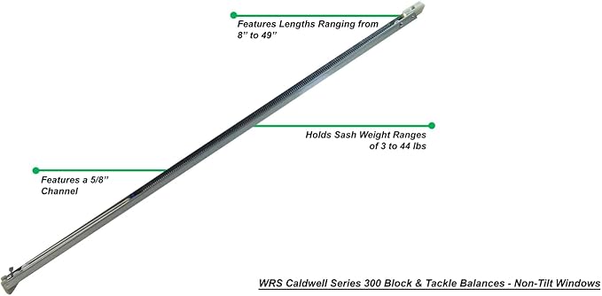 WRS Caldwell Series 300 Block & Tackle Window Balance – 5/8″ Channel, 15″ Length, Stamp 14-2 (6-9 lbs), Non-Tilt Side-Load Replacement Hardware – Heavy-Duty for Residential & Commercial Windows