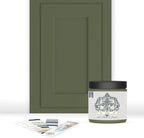 ALL-IN-ONE Paint, Durable cabinet and furniture paint. Built in primer and top coat, no sanding needed. Includes our 30 featured color card - Crete (olive green), 8oz Sample