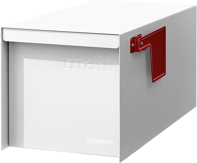 Adoorn Post Mount Mailboxes, 9.5 x 9.5 x 19.5 (HxWxD) Large, Galvanized Steel Modern Mailbox, for Daily Letters, Magazines and Packages, Weatherproof with Front Access Door - White