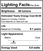 Meconard C9 Led Replacement Christmas Light Bulbs, C9 Shatterproof Led Bulbs for Christmas Indoor Outdoor String Lights,E17 Intermediate Base, Commercial Grade Holiday Bulbs, Warm White, 50Pack