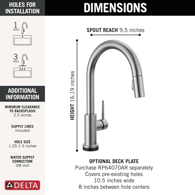 Delta Trinsic Brushed Nickel Touch Kitchen Faucet with Pull Down Sprayer, Modern Single Hole Touch On Kitchen Sink Faucet, Single Handle, Arctic Stainless 9159T-AR-DST