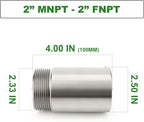 TAISHER 1PCS Stainless Steel Pipe Fittings, 2" NPT Male x 2" NPT Female Threaded, 4" Length Nipple Cast Pipe