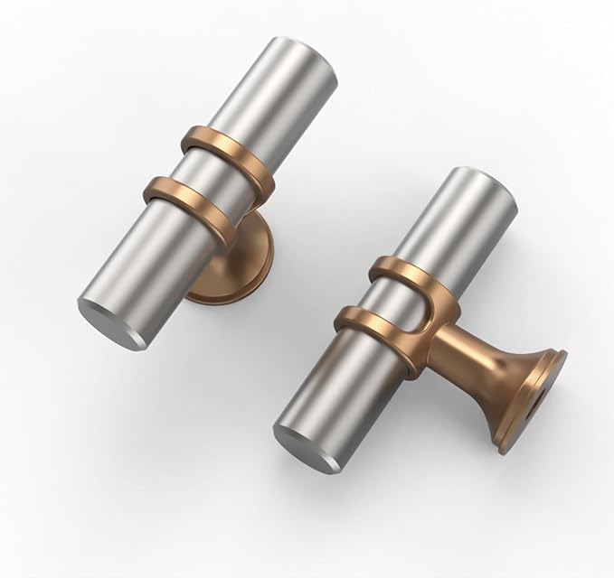 Asidrama 10 Pack Brushed Satin Nickel and Champagne Bronze Kitchen Cabinet Knobs Cabinet Hardware Zinc Knobs for Dresser Drawers