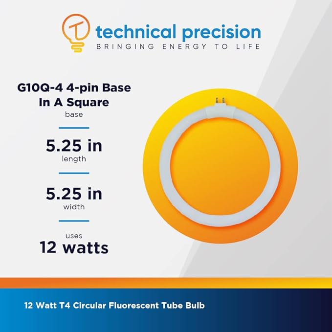 Technical Precision T4 Type 12 Watts Fluorescent Round Tube Bulb Replacement for VTLAMP10 Desk Lamps 5.4 Inch OD Circular Tube Light G10q-4 4-Pin Square Base - 6400K Light - 1 Pack