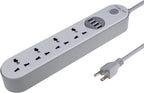 Universal Power Strip with USB Ports, 4 Outlets 4 Smart USB (5V 3.4A 17W), 6.5ft Power Cord, 2500W Circuit Breaker, Child Safe Door, for Cruise Ship,Dorm Room Multi Plug Extender