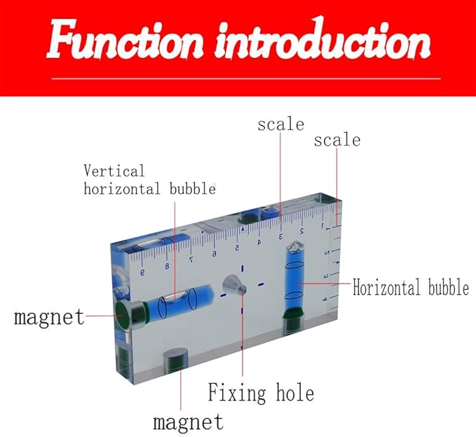 Transparent Rectangular high-Precision T-Shaped Level Integrated Small Household Magnetic Water Level (blue, 95 * 51 * 13mm)