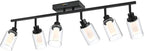 6-Light LED Black Dimmable Track Lighting Kit, 5-Color Temperature Ceiling Spotlight Bathroom Vanity Lighting with Integrated LED Chips & Clear Glass Shade & Frosted Column