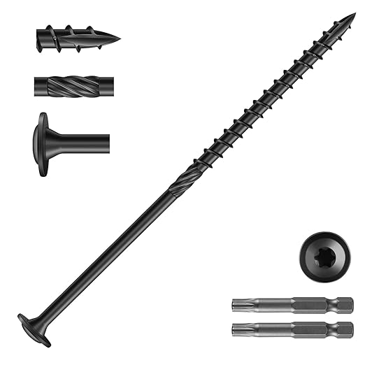 #14 x 6 Inch Lag Screws (144Pcs) 6lb. Structural Wood Screw, Black, Carbon Steel, Washer Head, Rust Resistant epoxy Coated, T30 Star Bit