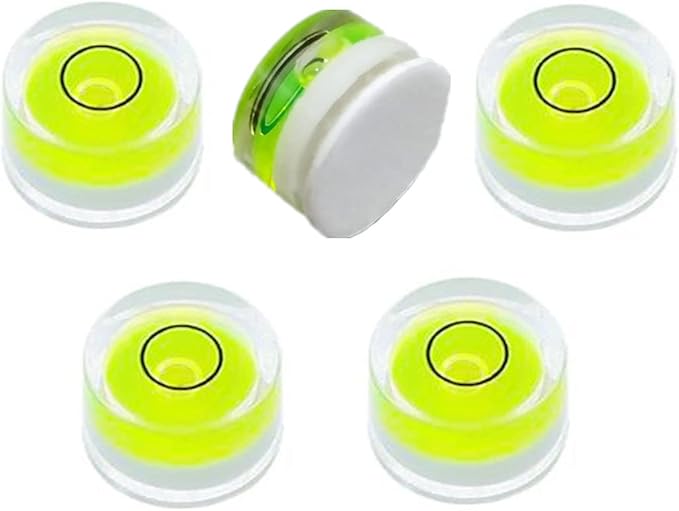 5Pcs Small Circular Double Sided Adhesive Bubble Spirit Levels for Work shop, Speakers, Phonograph, Tripod, Turntable, Automount Telescope, Drill, Etc. (25x10mm)