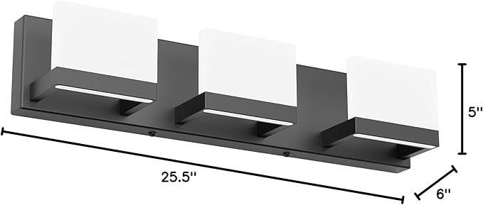 Tipace 3 Lights Black Dimmable LED Vanity Light for Bathroom Up and Down Black Modern Bathroom Wall Light Fixtures Over Mirror(White Light 6000K)