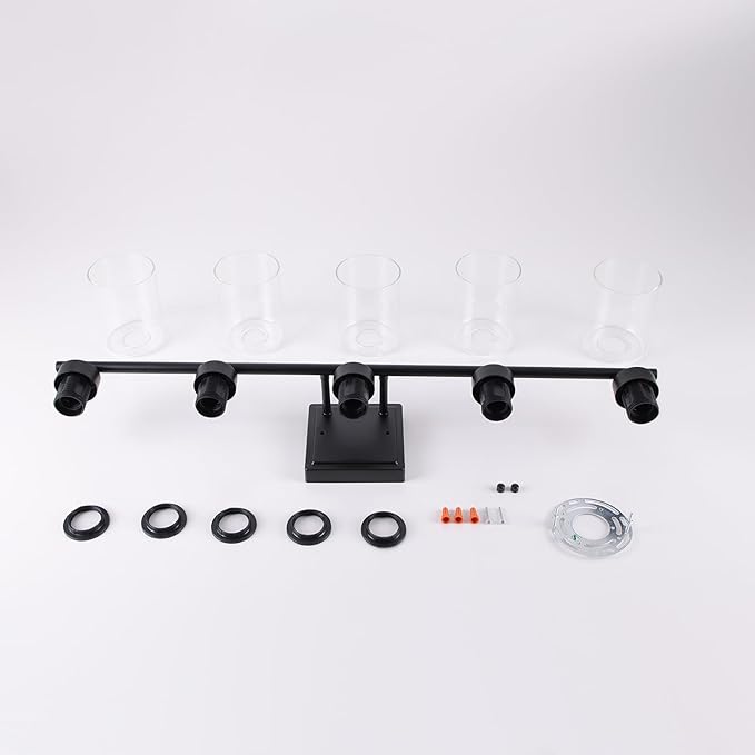 5 Light Bathroom Light Fixtures, 33.3 Inches Bathroom Lighting Fixtures Over Mirror, Black Vanity Light with Clear Glass Shades